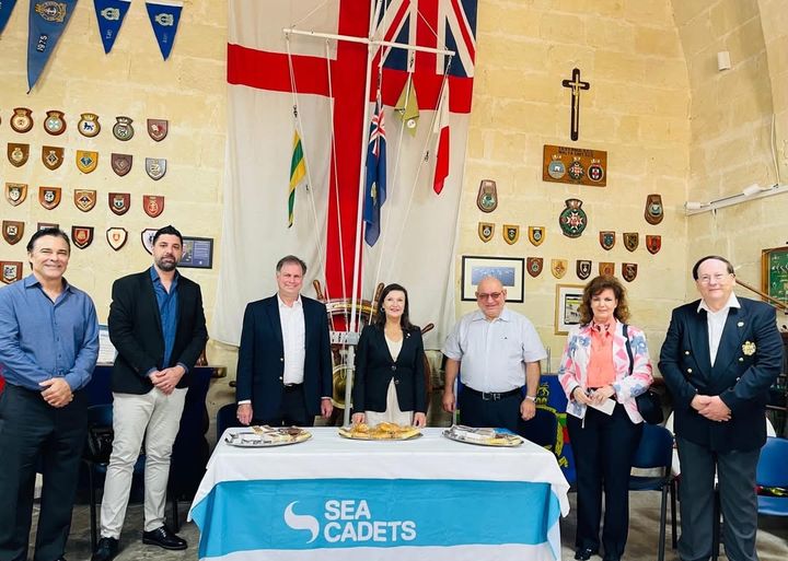 At the Malta Sea Cadets headquarters in Kalkara. Centre: the Supreme Grand Prior, HIRH Margaret Herta Habsburg-Lothringen and the Grand Chancellor, H.E. Massimo J. Ellul.